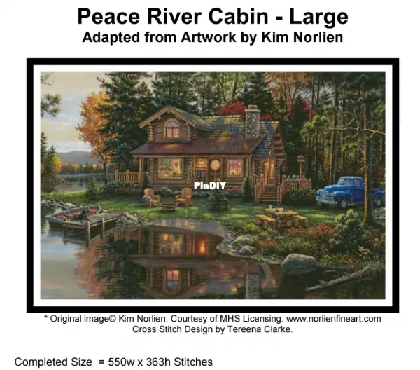 Artecy Cross Stitch - Peace River Cabin (Large) by Kim Norlien-Cross stitch  Communication / Download (only reply)-Cross stitch Patterns  Scanned-PinDIY.com
