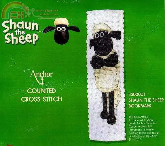 Anchor SS02001 - Shaun the Sheep Bookmark-Cross stitch Communication /  Download (only reply)-Cross stitch Patterns Scanned-PinDIY.com